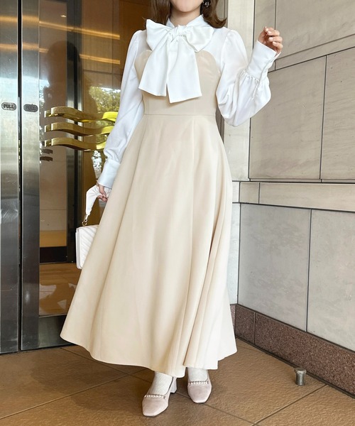 セール】ボウタイ切り替えフレアワンピース【ZOZOTOWN限定アイテム