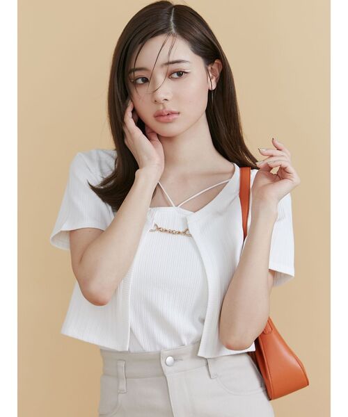 RESEXXY（リゼクシー）の「ビットチェーンアンサンブルトップス（カーディガン/ボレロ・レディース・グレー/ホワイト/ブラック・FREE）」の13枚目の写真