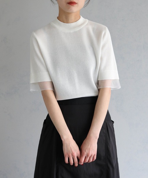 ニット セーター 「＆g'aime」ビジューハーフスリーブニット　Bijou Knit Pullover レディース &g'aime ニット セーター 「＆g'aime」ビジューハーフスリーブ