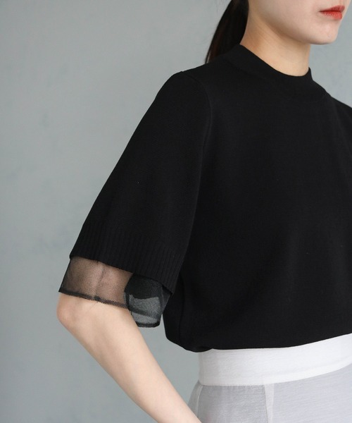 &g'aime(アンジェム)の「【&g’aime】袖シースルーハーフニットトップス(ニット/セーター・レディース・ブラック/ブルー/ホワイト・FREE)」の15枚目の写真