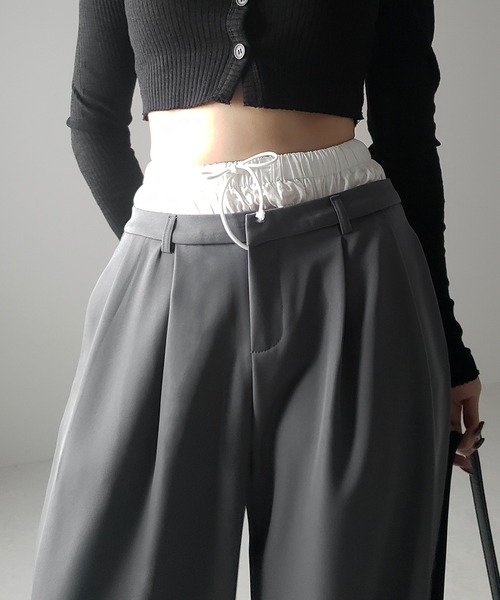 me+em select(ミームセレクト)の「※※【 選べる3サイズ 】ダブルウエストツータックワイドスラックス / double waist 2 tuck wide slacks(スラックス・レディース・ブラック/グレー・SMALL/MEDIUM/LARGE)」の3枚目の写真