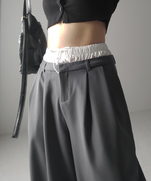me+em select(ミームセレクト)の「※※【 選べる3サイズ 】ダブルウエストツータックワイドスラックス / double waist 2 tuck wide slacks(スラックス・レディース・ブラック/グレー・SMALL/MEDIUM/LARGE)」の4枚目の写真