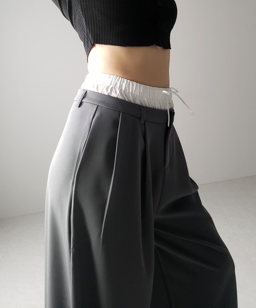 me+em select(ミームセレクト)の「※※【 選べる3サイズ 】ダブルウエストツータックワイドスラックス / double waist 2 tuck wide slacks(スラックス・レディース・ブラック/グレー・SMALL/MEDIUM/LARGE)」の5枚目の写真