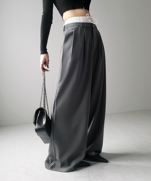 me+em select(ミームセレクト)の「※※【 選べる3サイズ 】ダブルウエストツータックワイドスラックス / double waist 2 tuck wide slacks(スラックス・レディース・ブラック/グレー・SMALL/MEDIUM/LARGE)」の9枚目の写真