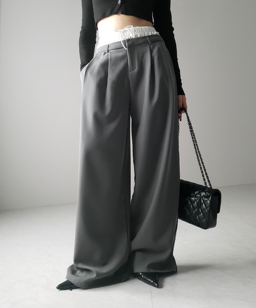 me+em select(ミームセレクト)の「※※【 選べる3サイズ 】ダブルウエストツータックワイドスラックス / double waist 2 tuck wide slacks(スラックス・レディース・ブラック/グレー・SMALL/MEDIUM/LARGE)」の10枚目の写真