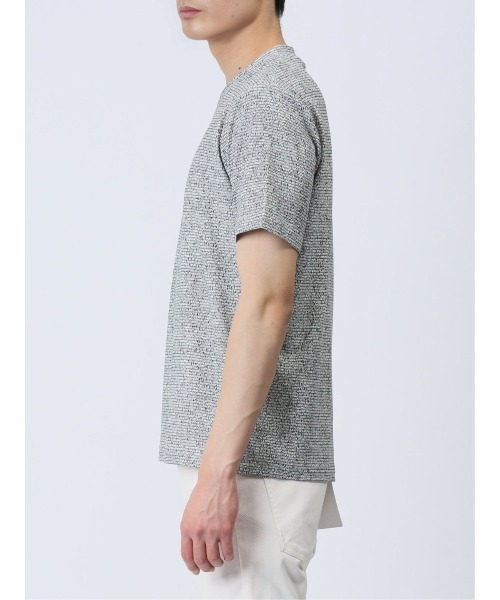 m.f.editorial(エムエフエディトリアル)の「【メッシュ ストレッチ】m.f.エディトリアル メンズ 転写 プリント Vネック 半袖 Tシャツ(Tシャツ/カットソー・メンズ・ライトグレー/ブルー/ホワイト×ブラック・MEDIUM/LARGE/X-LARGE)」の9枚目の写真