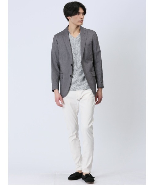 m.f.editorial(エムエフエディトリアル)の「【メッシュ ストレッチ】m.f.エディトリアル メンズ 転写 プリント Vネック 半袖 Tシャツ(Tシャツ/カットソー・メンズ・ライトグレー/ブルー/ホワイト×ブラック・MEDIUM/LARGE/X-LARGE)」の4枚目の写真