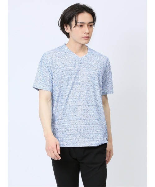 m.f.editorial(エムエフエディトリアル)の「【メッシュ ストレッチ】m.f.エディトリアル メンズ 転写 プリント Vネック 半袖 Tシャツ(Tシャツ/カットソー・メンズ・ライトグレー/ブルー/ホワイト×ブラック・MEDIUM/LARGE/X-LARGE)」の15枚目の写真