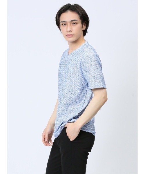 m.f.editorial(エムエフエディトリアル)の「【メッシュ ストレッチ】m.f.エディトリアル メンズ 転写 プリント Vネック 半袖 Tシャツ(Tシャツ/カットソー・メンズ・ライトグレー/ブルー/ホワイト×ブラック・MEDIUM/LARGE/X-LARGE)」の16枚目の写真