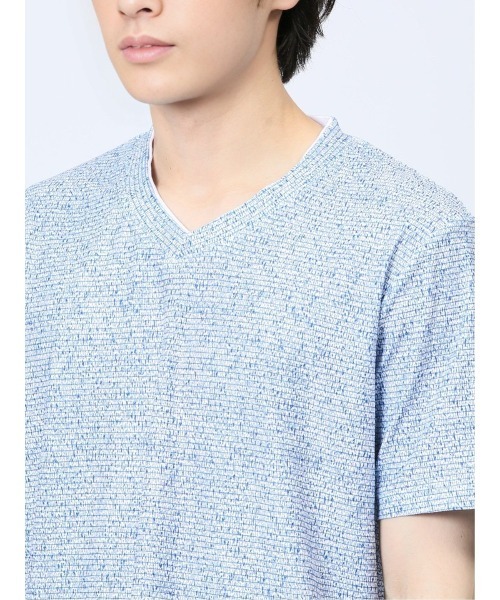 m.f.editorial(エムエフエディトリアル)の「【メッシュ ストレッチ】m.f.エディトリアル メンズ 転写 プリント Vネック 半袖 Tシャツ(Tシャツ/カットソー・メンズ・ライトグレー/ブルー/ホワイト×ブラック・MEDIUM/LARGE/X-LARGE)」の21枚目の写真