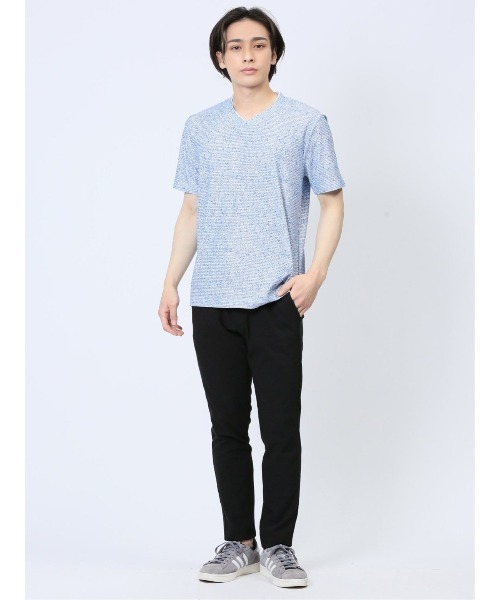 m.f.editorial(エムエフエディトリアル)の「【メッシュ ストレッチ】m.f.エディトリアル メンズ 転写 プリント Vネック 半袖 Tシャツ(Tシャツ/カットソー・メンズ・ライトグレー/ブルー/ホワイト×ブラック・MEDIUM/LARGE/X-LARGE)」の14枚目の写真