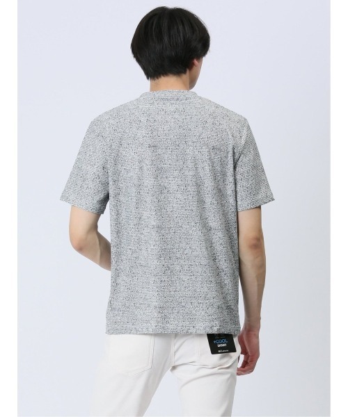 m.f.editorial(エムエフエディトリアル)の「【メッシュ ストレッチ】m.f.エディトリアル メンズ 転写 プリント Vネック 半袖 Tシャツ(Tシャツ/カットソー・メンズ・ライトグレー/ブルー/ホワイト×ブラック・MEDIUM/LARGE/X-LARGE)」の6枚目の写真