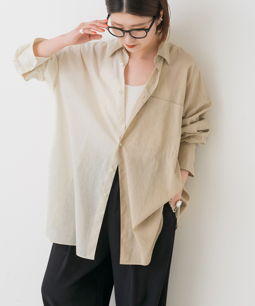 Spick & Span(スピックアンドスパン)の「コットンリネンロングシャツ(シャツ/ブラウス・レディース・ベージュ/ピンク系その他・FREE)」の2枚目の写真