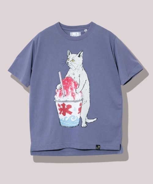 go slow caravan（ゴースローキャラバン）の「Drymix カキ氷猫TEE（Tシャツ/カットソー・メンズ・ネイビー/ラベンダー/ライム・X-LARGE/LARGE/MEDIUM/SMALL）」の3枚目の写真