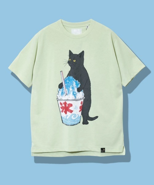 go slow caravan（ゴースローキャラバン）の「Drymix カキ氷猫TEE（Tシャツ/カットソー・メンズ・ネイビー/ラベンダー/ライム・X-LARGE/LARGE/MEDIUM/SMALL）」の2枚目の写真