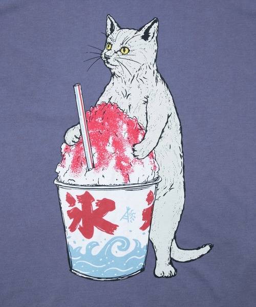 go slow caravan（ゴースローキャラバン）の「Drymix カキ氷猫TEE（Tシャツ/カットソー・メンズ・ネイビー/ラベンダー/ライム・X-LARGE/LARGE/MEDIUM/SMALL）」の11枚目の写真