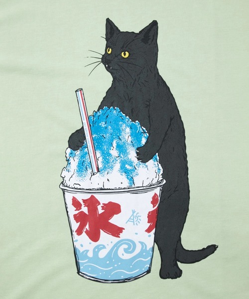 go slow caravan（ゴースローキャラバン）の「Drymix カキ氷猫TEE（Tシャツ/カットソー・メンズ・ネイビー/ラベンダー/ライム・X-LARGE/LARGE/MEDIUM/SMALL）」の8枚目の写真