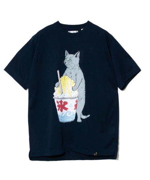 go slow caravan（ゴースローキャラバン）の「Drymix カキ氷猫TEE（Tシャツ/カットソー・メンズ・ネイビー/ラベンダー/ライム・X-LARGE/LARGE/MEDIUM/SMALL）」の5枚目の写真