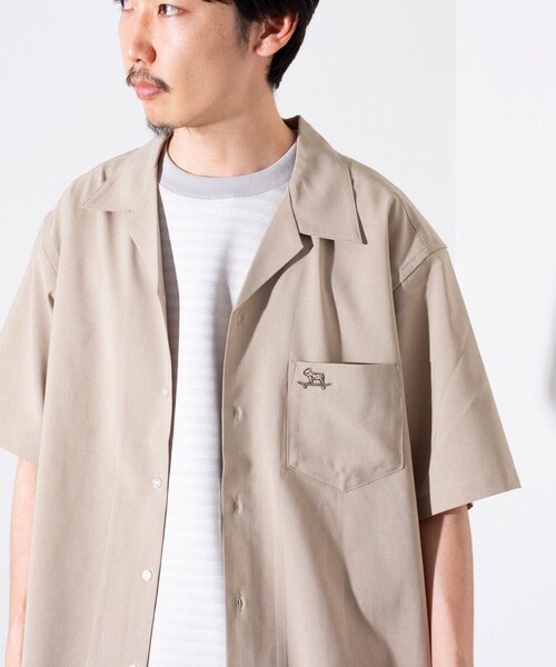 GLOSTER（グロスター）の「【GLOSTER/グロスター】フレンチブルドッグ刺繍 COOLMAX オープンカラーシャツ（シャツ/ブラウス・メンズ・オリーブ/ブラック系その他/ダークネイビー/ベージュ・M/L/S）」の3枚目の写真