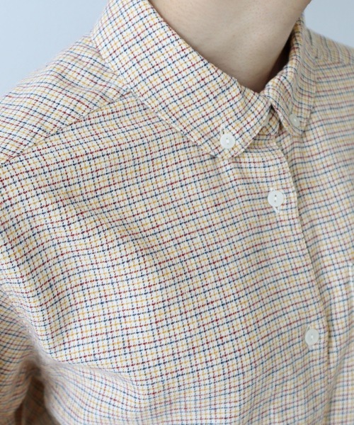 PAR ICI（パーリッシィ）の「ネルチェック 丸襟ボタンダウンシャツ（シャツ/ブラウス・レディース・ネイビー/ベージュ/アイボリー/ホワイト・FREE）」の3枚目の写真