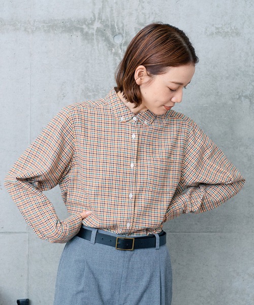 PAR ICI（パーリッシィ）の「ネルチェック 丸襟ボタンダウンシャツ（シャツ/ブラウス・レディース・ネイビー/ベージュ/アイボリー/ホワイト・FREE）」の15枚目の写真