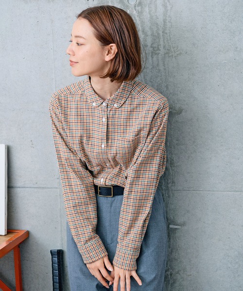 PAR ICI（パーリッシィ）の「ネルチェック 丸襟ボタンダウンシャツ（シャツ/ブラウス・レディース・ネイビー/ベージュ/アイボリー/ホワイト・FREE）」の16枚目の写真