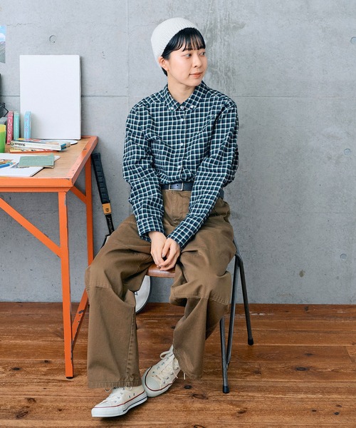 PAR ICI（パーリッシィ）の「ネルチェック 丸襟ボタンダウンシャツ（シャツ/ブラウス・レディース・ネイビー/ベージュ/アイボリー/ホワイト・FREE）」の8枚目の写真