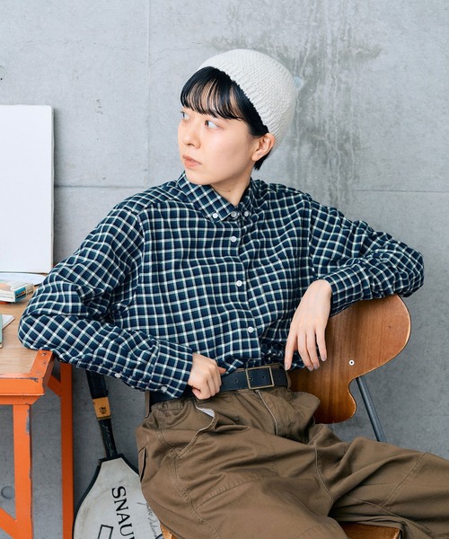 PAR ICI（パーリッシィ）の「ネルチェック 丸襟ボタンダウンシャツ（シャツ/ブラウス・レディース・ネイビー/ベージュ/アイボリー/ホワイト・FREE）」の22枚目の写真