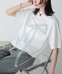 【forksy.】レースリボンドッキングTシャツ