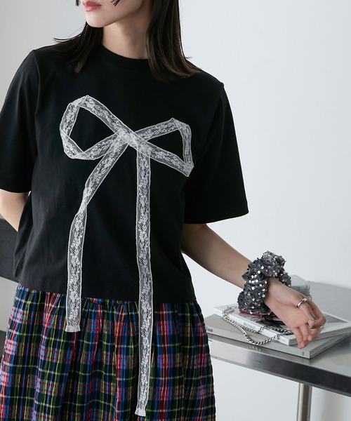 forksy.】レースリボンドッキングTシャツ forksy.│MONO-MART