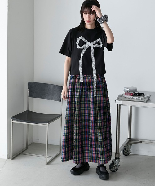 美品　MAISON EENK レーストリム Tシャツ ブラック レディース レーストリム Tシャツワンピース ブラック｜すべての商品