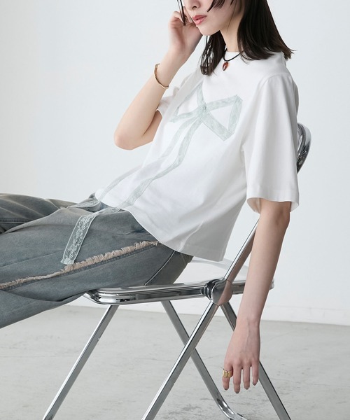 forksy.】レースリボンドッキングTシャツ forksy.│MONO-MART