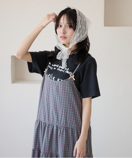希少✨ホラーヴァキュイ スモッキング リボン 総柄 キャミソールワンピース チェックミニリボンキャミワンピース[品番：SPRW0010277]｜SpRay