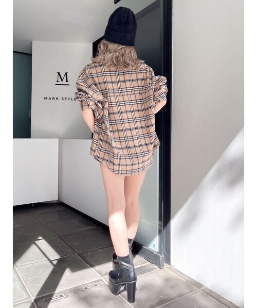 GYDA（ジェイダ）の「【SETUP着用可】ドロップショルダーCHECKシャツ（シャツ/ブラウス・レディース・グレー/ベージュ・FREE）」の5枚目の写真