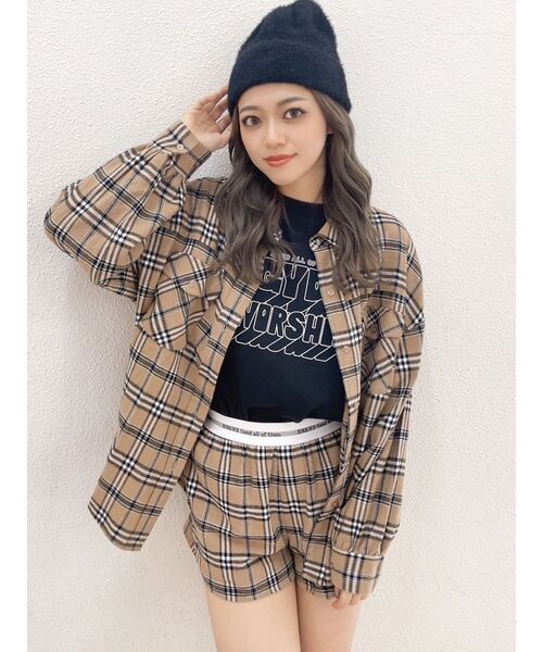 GYDA（ジェイダ）の「【SETUP着用可】ドロップショルダーCHECKシャツ（シャツ/ブラウス・レディース・グレー/ベージュ・FREE）」の6枚目の写真