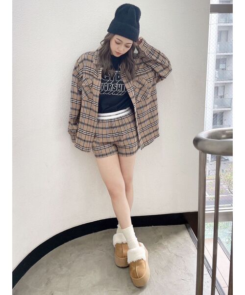 GYDA（ジェイダ）の「【SETUP着用可】ドロップショルダーCHECKシャツ（シャツ/ブラウス・レディース・グレー/ベージュ・FREE）」の9枚目の写真