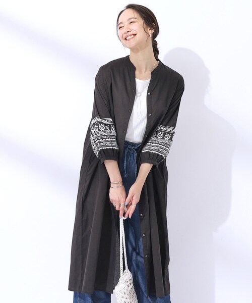 洗える/インド綿100％】ふわっと広がる お袖刺繍ワンピース