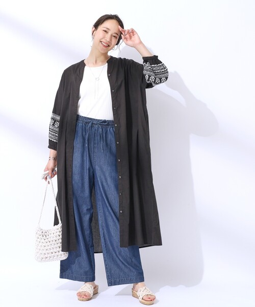 セール】【洗える/インド綿100％】ふわっと広がる お袖刺繍ワンピース