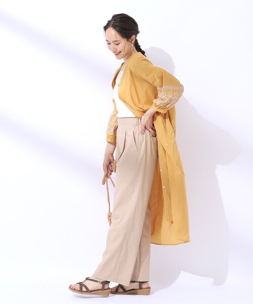 セール】【洗える/インド綿100％】ふわっと広がる お袖刺繍ワンピース