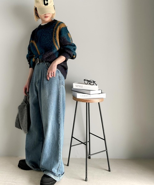 セール】1枚で映える主役級。 ウェーブ柄 ダブル ジャガード シャギー