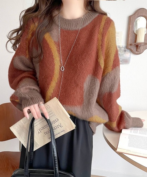 セール】1枚で映える主役級。 ウェーブ柄 ダブル ジャガード シャギー