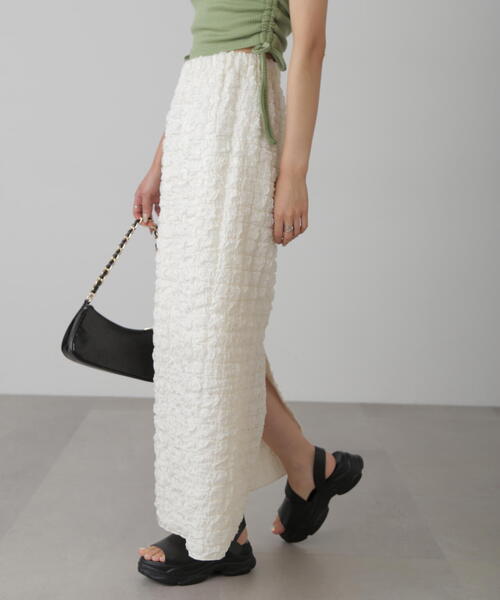 FREE'S MART（フリーズマート）の「◆ぽこぽこナロースカート（スカート・レディース・ホワイト/ライトグリーン/ブラック・SMALL/MEDIUM）」の4枚目の写真