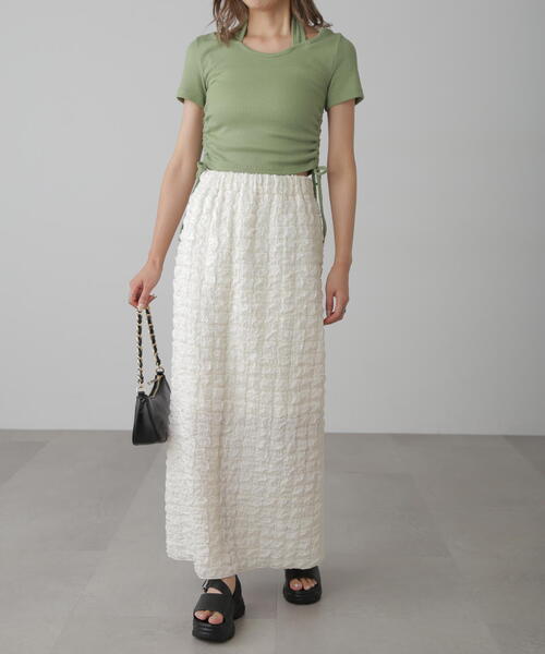 FREE'S MART（フリーズマート）の「◆ぽこぽこナロースカート（スカート・レディース・ホワイト/ライトグリーン/ブラック・SMALL/MEDIUM）」の6枚目の写真