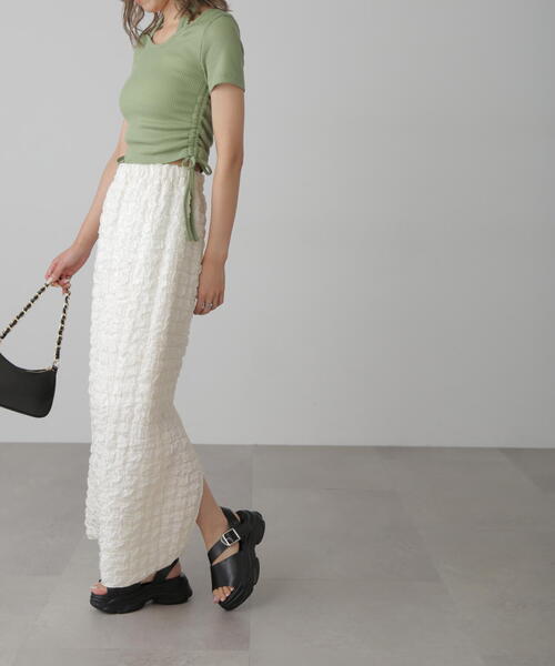 FREE'S MART（フリーズマート）の「◆ぽこぽこナロースカート（スカート・レディース・ホワイト/ライトグリーン/ブラック・SMALL/MEDIUM）」の7枚目の写真