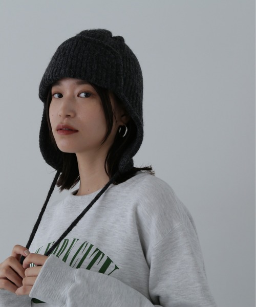 N.(N. Natural Beauty Basic)(エヌエヌナチュラルビューティーベーシック)の「◆ニットフライトキャップ(ニットキャップ/ビーニー・レディース・アイボリー/ブラック・フリ-)」の7枚目の写真