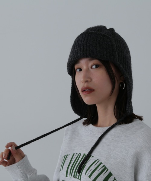 N.(N. Natural Beauty Basic)(エヌエヌナチュラルビューティーベーシック)の「◆ニットフライトキャップ(ニットキャップ/ビーニー・レディース・アイボリー/ブラック・フリ-)」の8枚目の写真