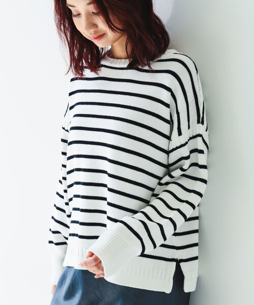 B:MING by BEAMS(ビーミングバイビームス)の「ボーダー フィッシャーマン ニット(ニット/セーター・レディース・ホワイト系その他2/ネイビー系/ホワイト系その他・ONE SIZE)」の1枚目の写真