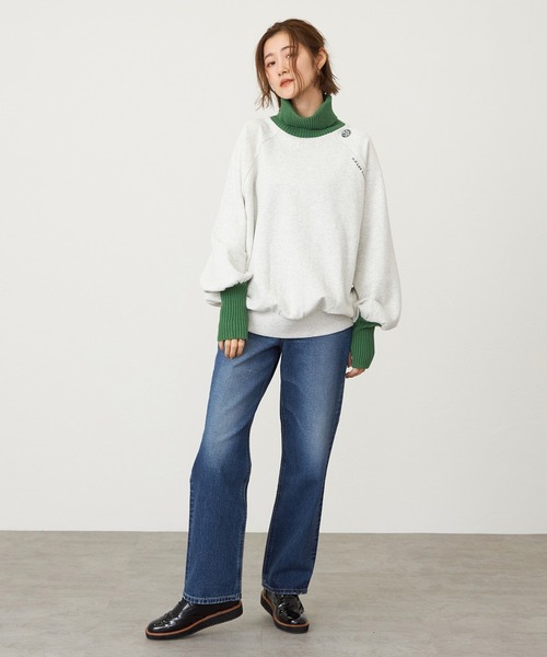 エブール バルーンスリーブ　トップス ブラック 長袖 スウェット バルーンスリーブドレープコットンポンチハーフジップカットソー