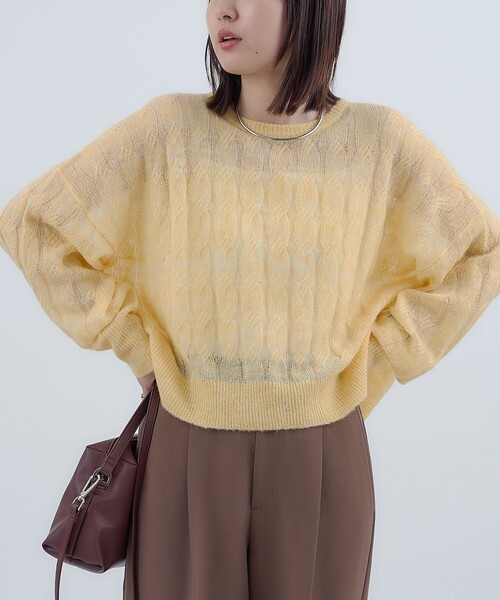 RONEL（ロネル）の「【RONEL】ロングスリーブシアーケーブルニット（ニット/セーター・レディース・クリーム/グレー/オフホワイト/コバルトブルー・L/M/S）」の3枚目の写真