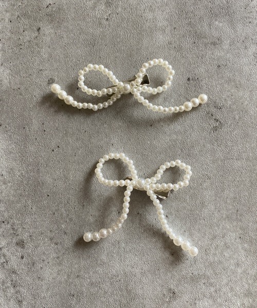 poiregnee（ポワニェ）の「［select］リボンヘアクリップ 2個セット（バレッタ/ヘアクリップ・レディース・シルバー/ホワイト・FREE）」の2枚目の写真